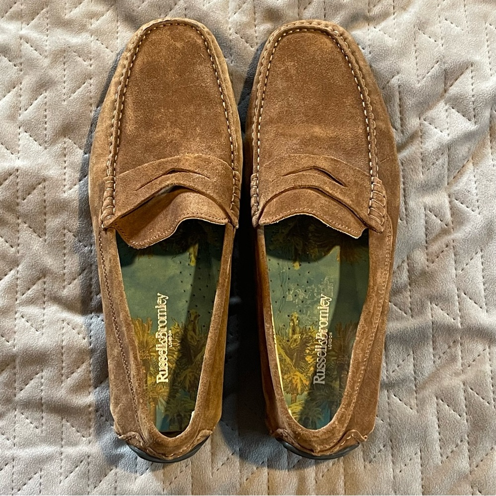 Russell & Bromley driving loafers mens 42.5 9.5 EUC brown suede